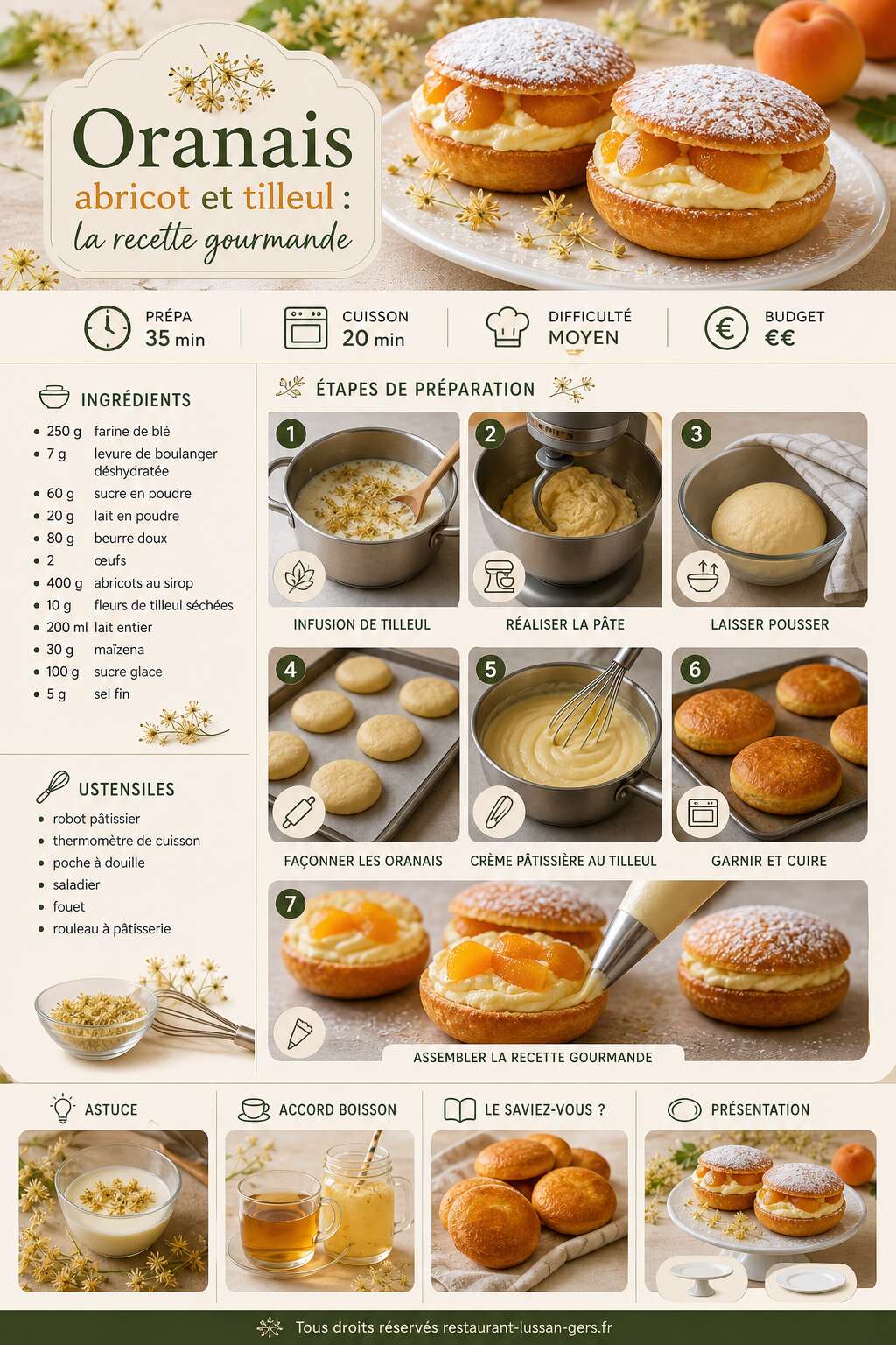 Fiche recette Oranais abricot et tilleul : la recette gourmande