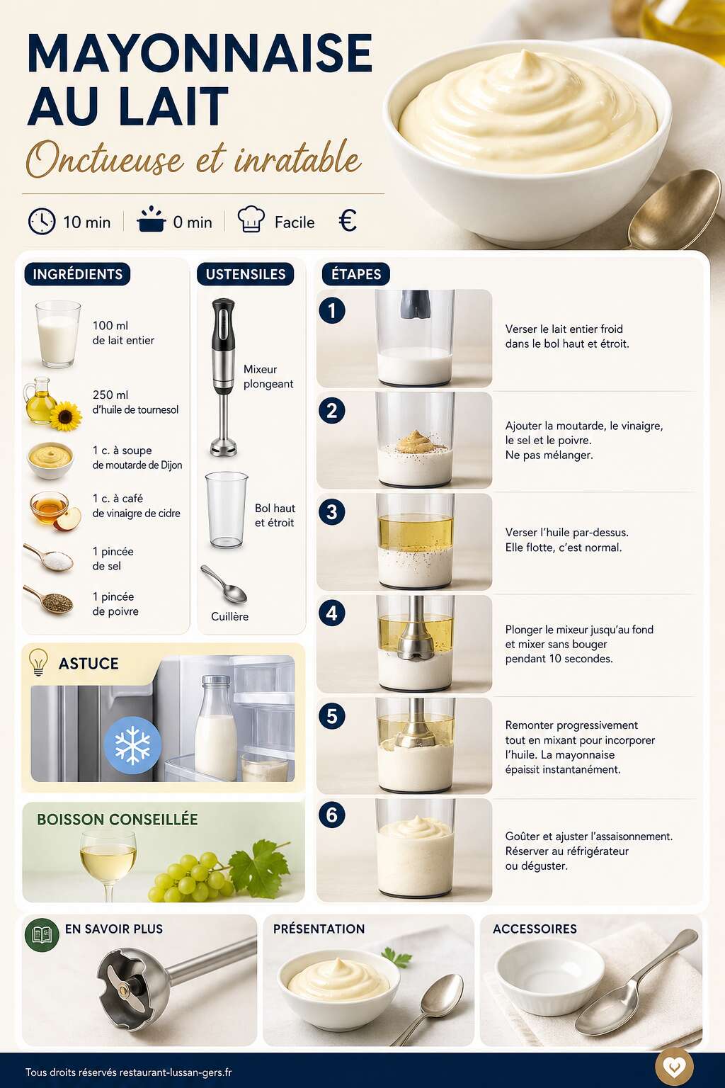 Fiche recette Mayonnaise au lait : la recette onctueuse et inratable
