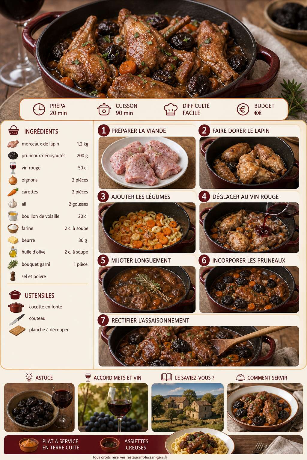 Fiche recette Lapin aux pruneaux et vin rouge : la recette maison inratable