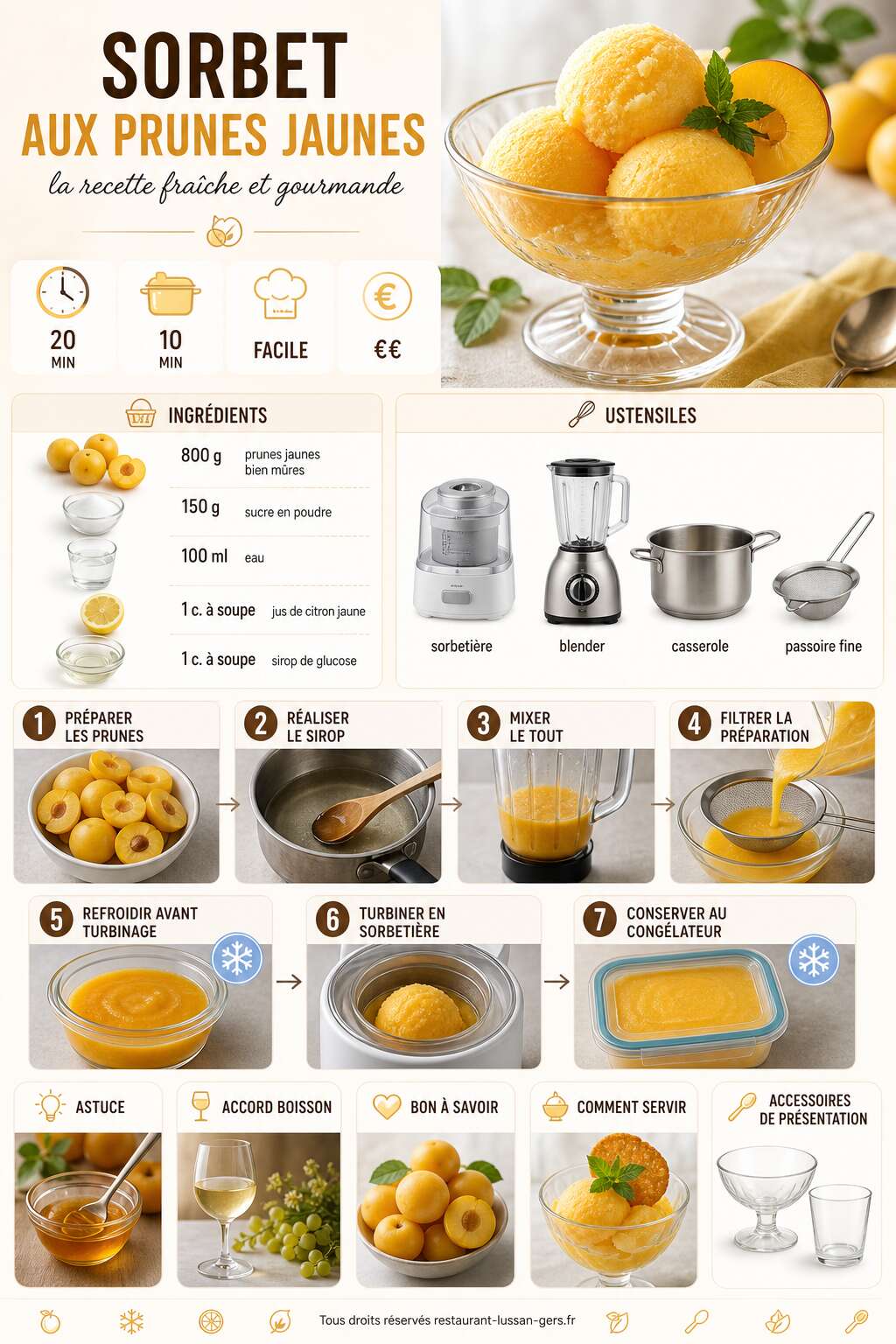 Fiche recette Sorbet aux prunes jaunes : la recette fraîche et gourmande Fiche recette Sorbet aux prunes jaunes : la recette fraîche et gourmande