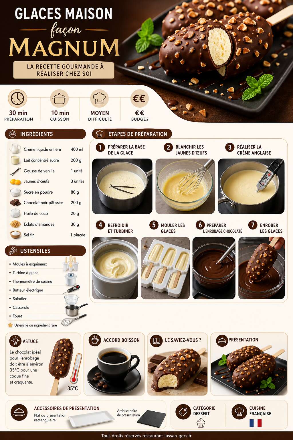 Fiche recette Glaces maison façon Magnum : la recette gourmande à réaliser chez soi Fiche recette Glaces maison façon Magnum : la recette gourmande à réaliser chez soi